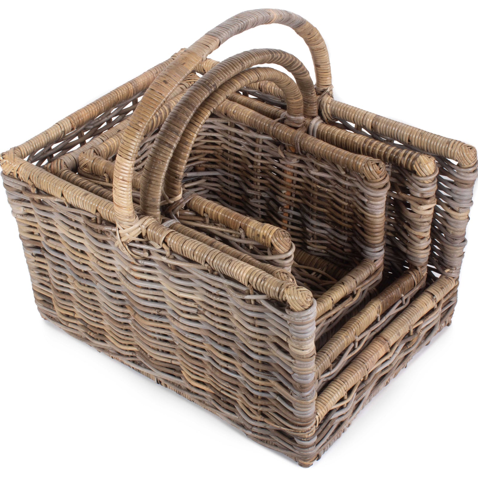 Kubu Grey Rattan Open Ended Log Basket | Set-of-3 | Brown