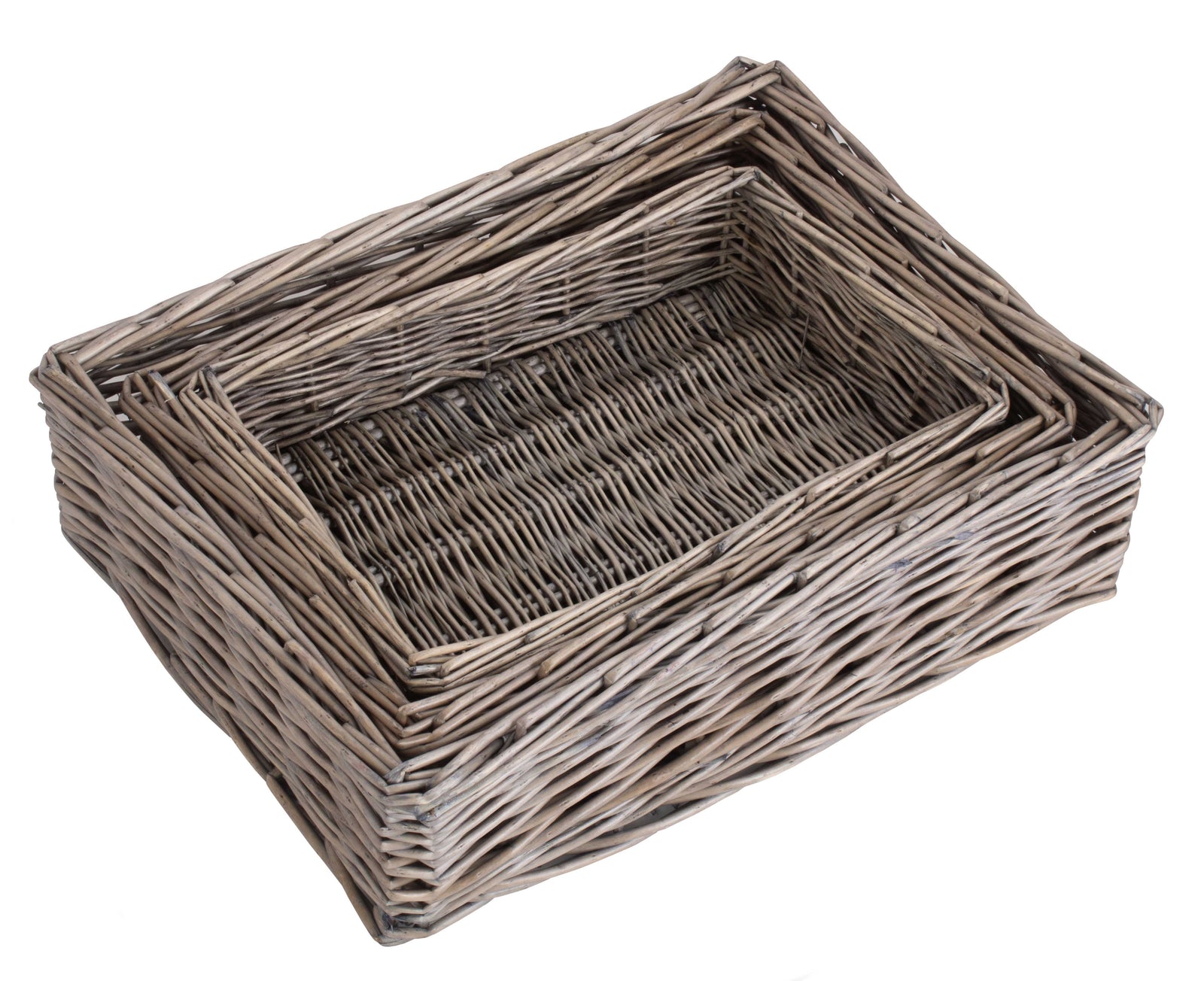 Wicker Antique Wash Straight Sided Tray | Set-of-3 | Brown