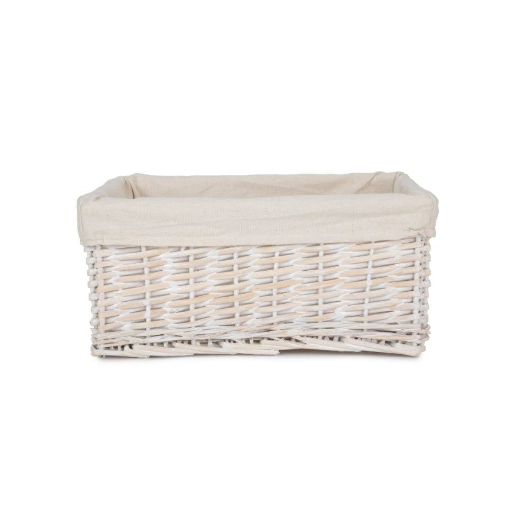 Wicker White Wash Storage Basket With White Lining | Large | White