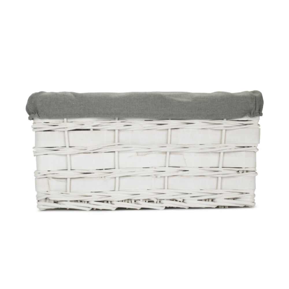 White Grey Lined Scandi Storage Basket With Grey Lining | Large