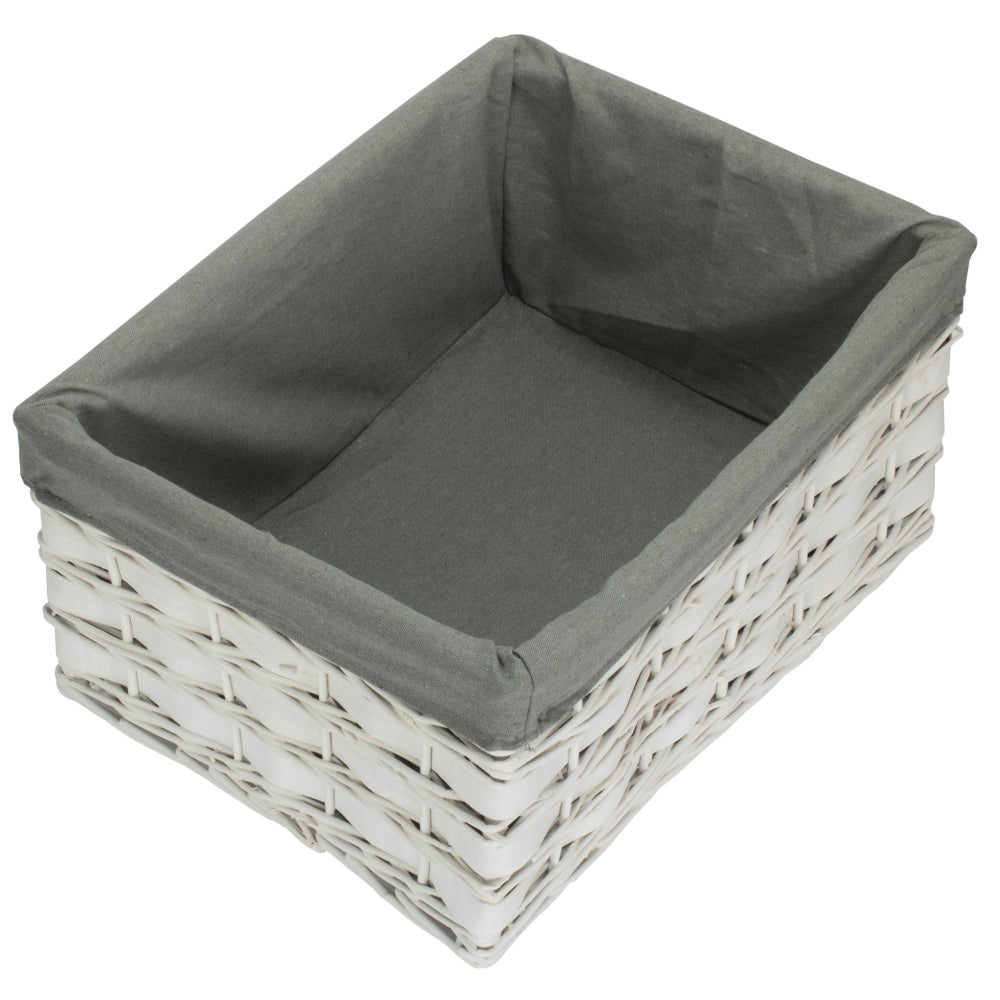 White Grey Lined Scandi Storage Basket With Grey Lining | Extra Large