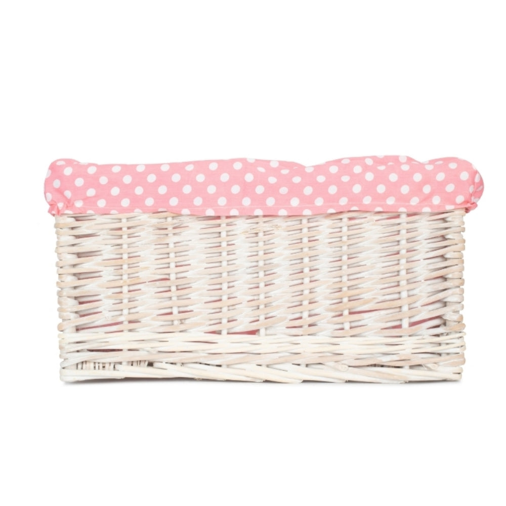 Wicker Pink Spotty Lined Storage Basket | Large | Pink