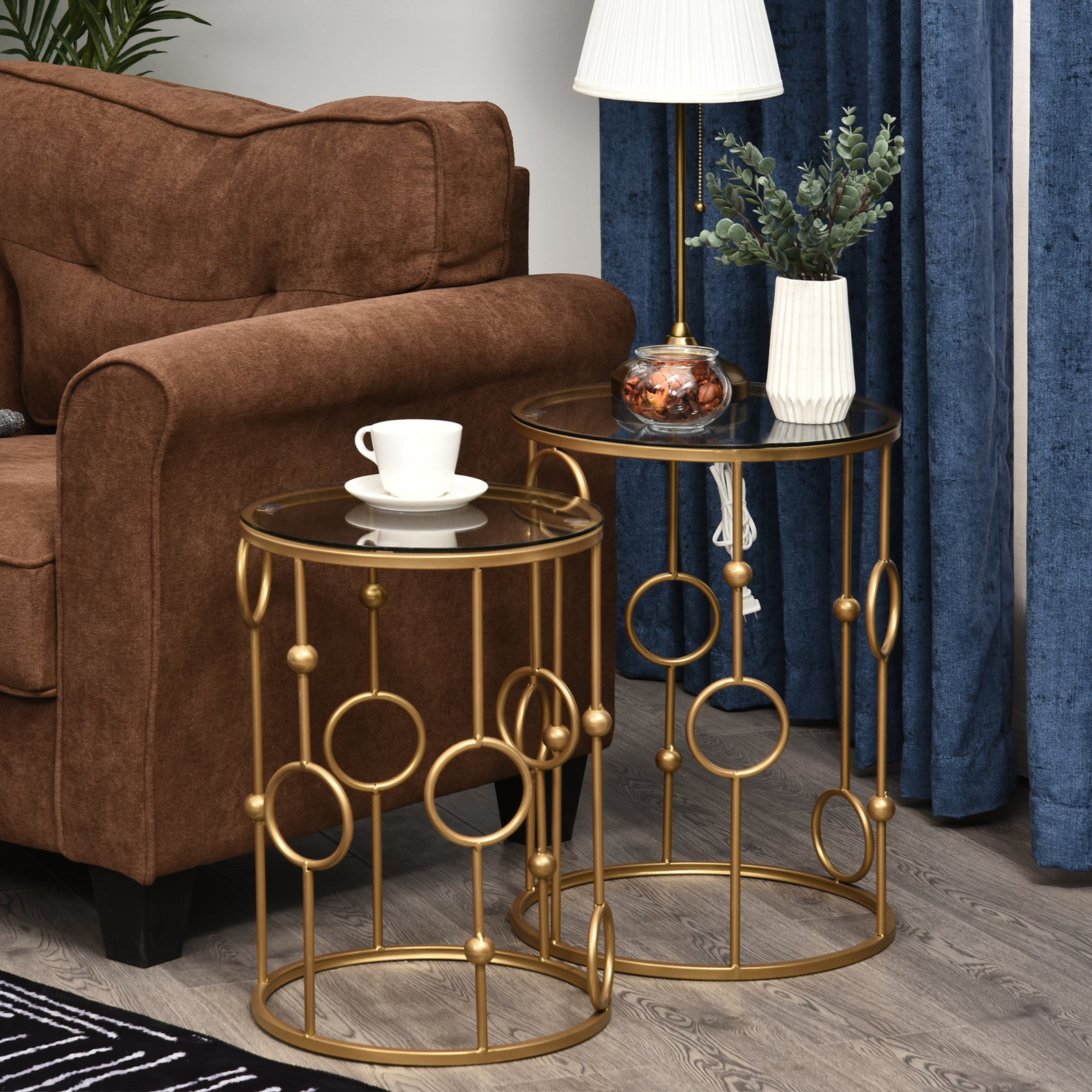 Round Coffee Tables Set Of 2, Gold Nesting