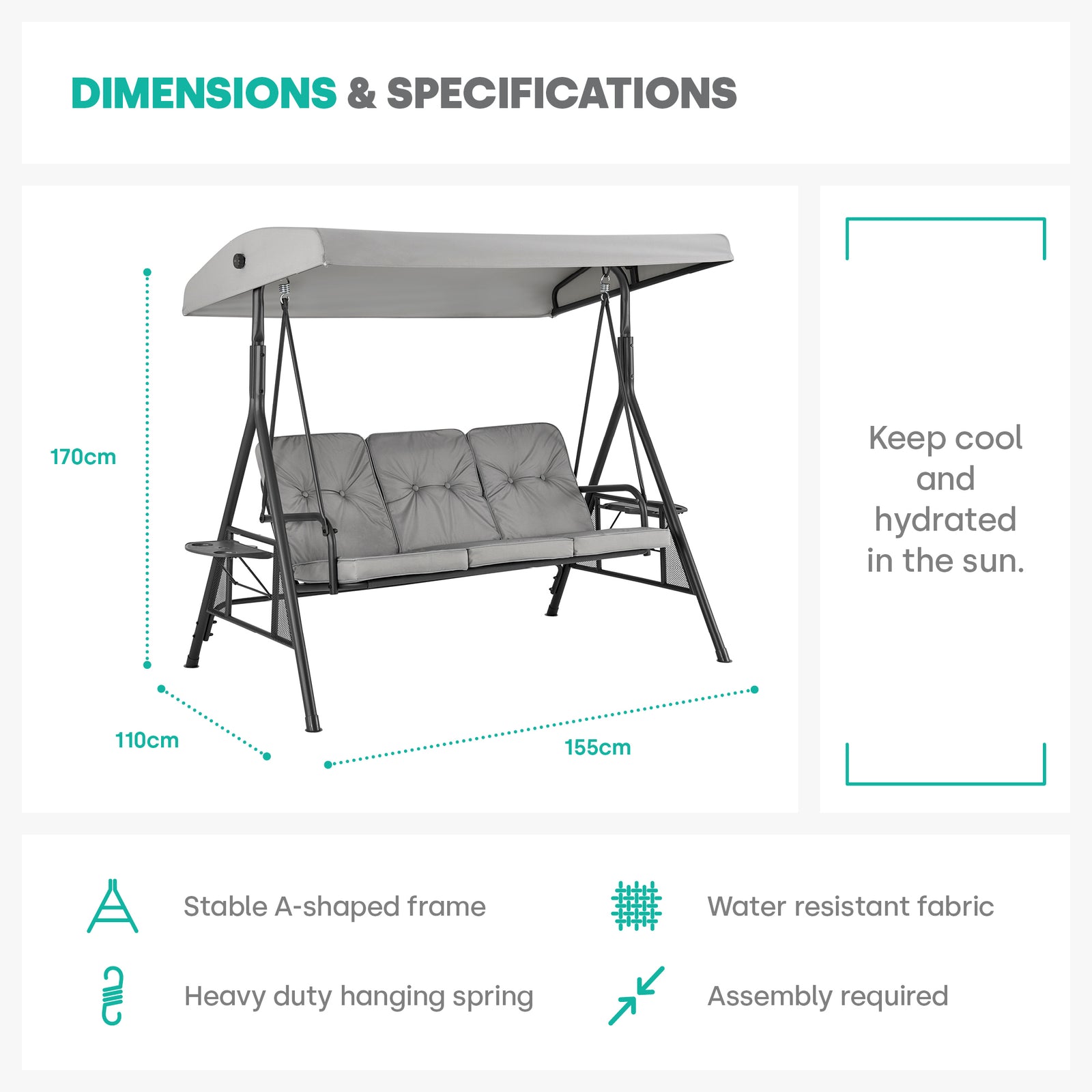 Florence Garden Swing Seat - Grey