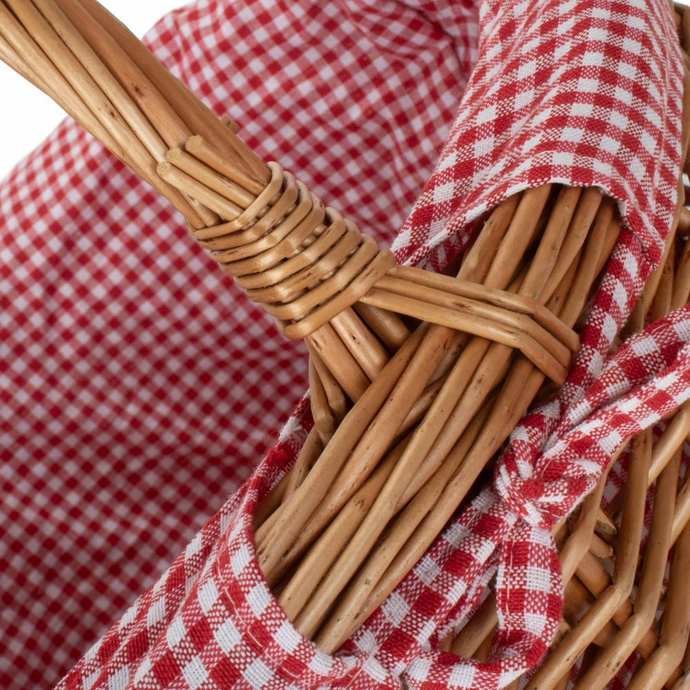 Red Checked Cotton Lined Deluxe Wicker Shopping Basket