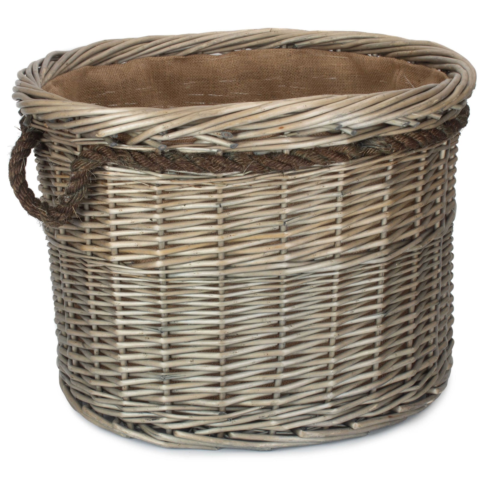 Wicker Rope Handled Antique Wash Round Log Basket | Large | Brown