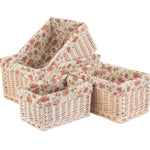 Wicker White Wash Garden Rose Lined Storage Basket | Set-of-4 | Red