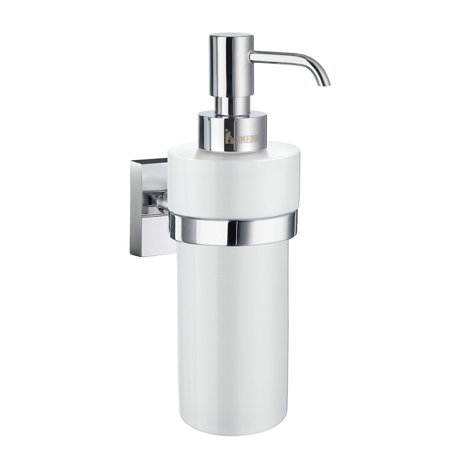 Porcelain 200ml Soap Dispenser With Square Wall Mount Holder | Polished Chrome