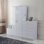 High Gloss 3 Trio Wardrobe Set Drawers Bedroom Furniture