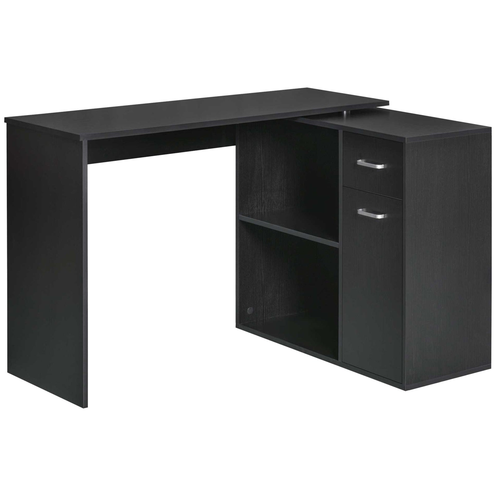 Corner Computer Desk 360° Rotating Dining Table W/ Shelf | Black