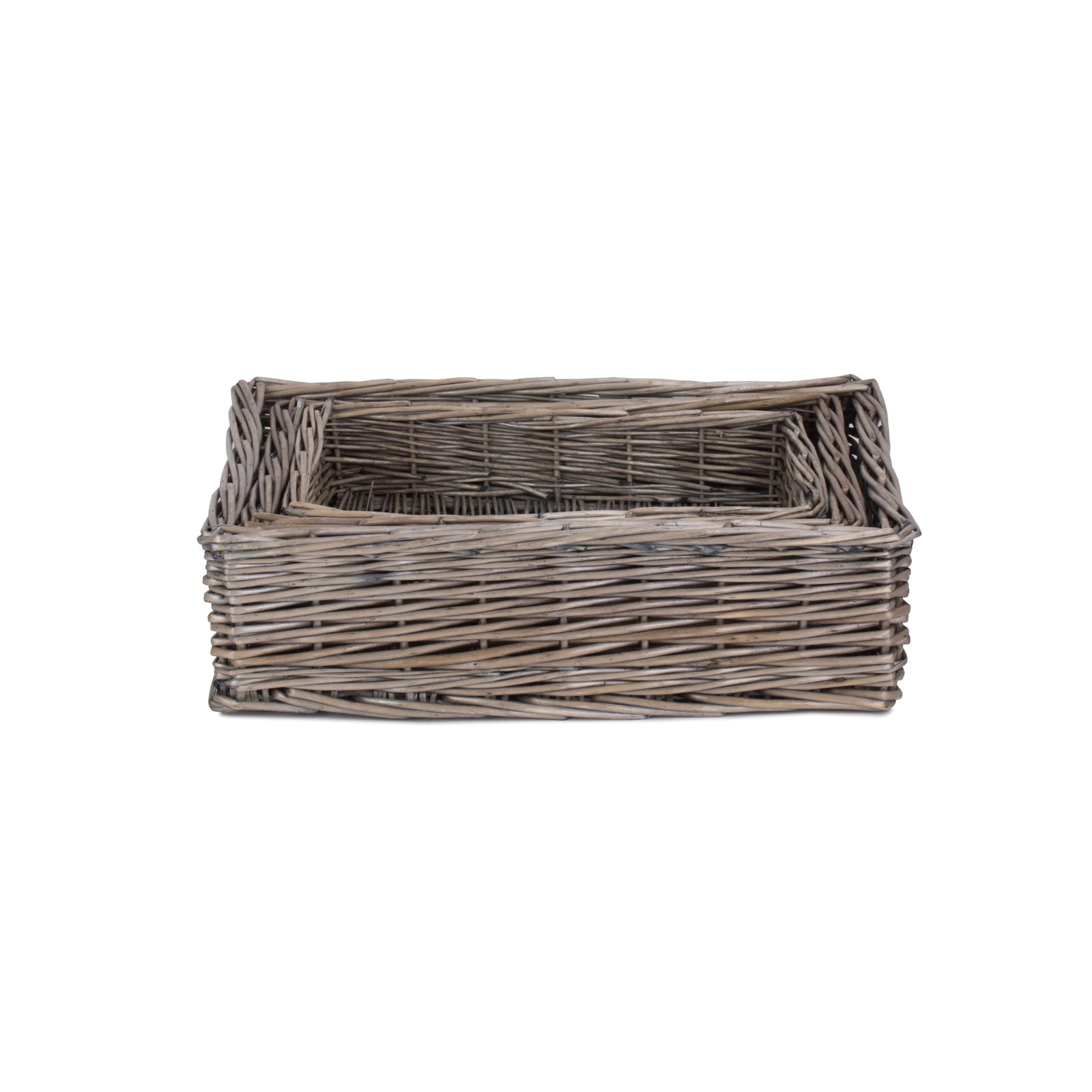 Wicker Antique Wash Straight Sided Tray | Set-of-3 | Brown