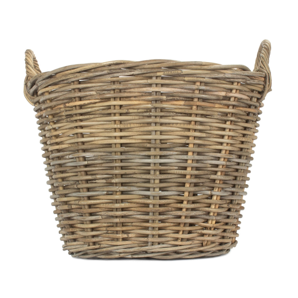 Round Grey Rattan Log Basket | Brown