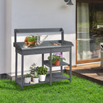 Potting Table, Galvanized Metal Tabletop, Shelves | Gray