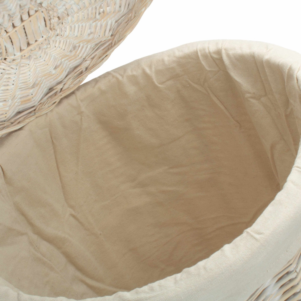 White Oatmeal Cotton Lined Round White Wash Laundry Basket | Small | White