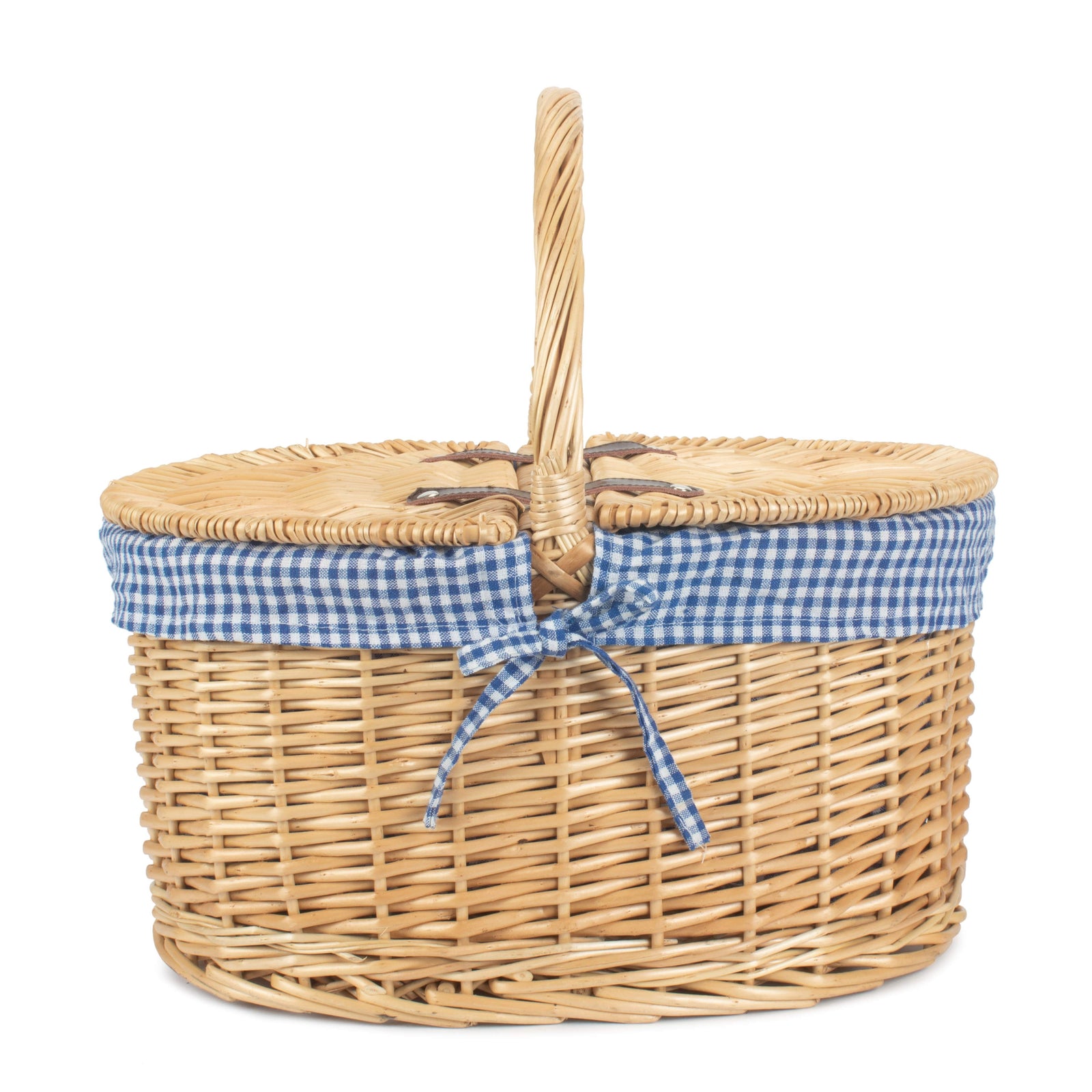 Wicker Blue Check Lining Oval Picnic Basket