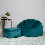 Aurora Velvet Bean Bag & Pouffe Chair & Pouffe Set | Teal