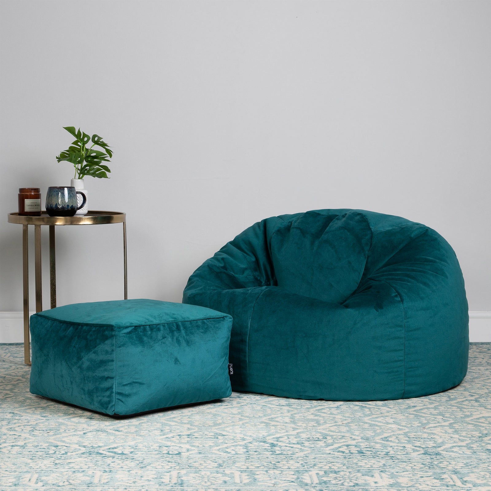 Aurora Velvet Bean Bag & Pouffe Chair & Pouffe Set | Teal