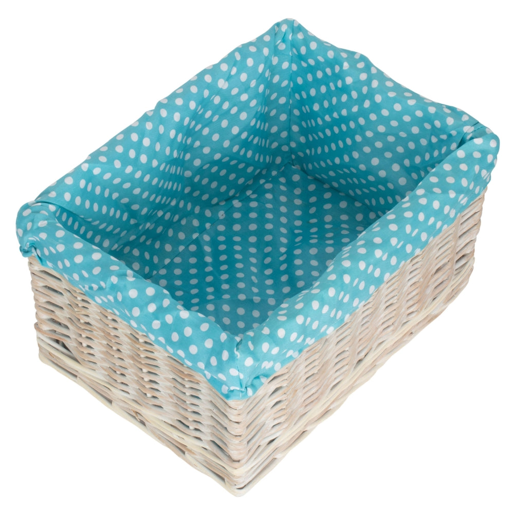 Wicker Blue Spotty Lined Open Storage Basket | Medium | Blue