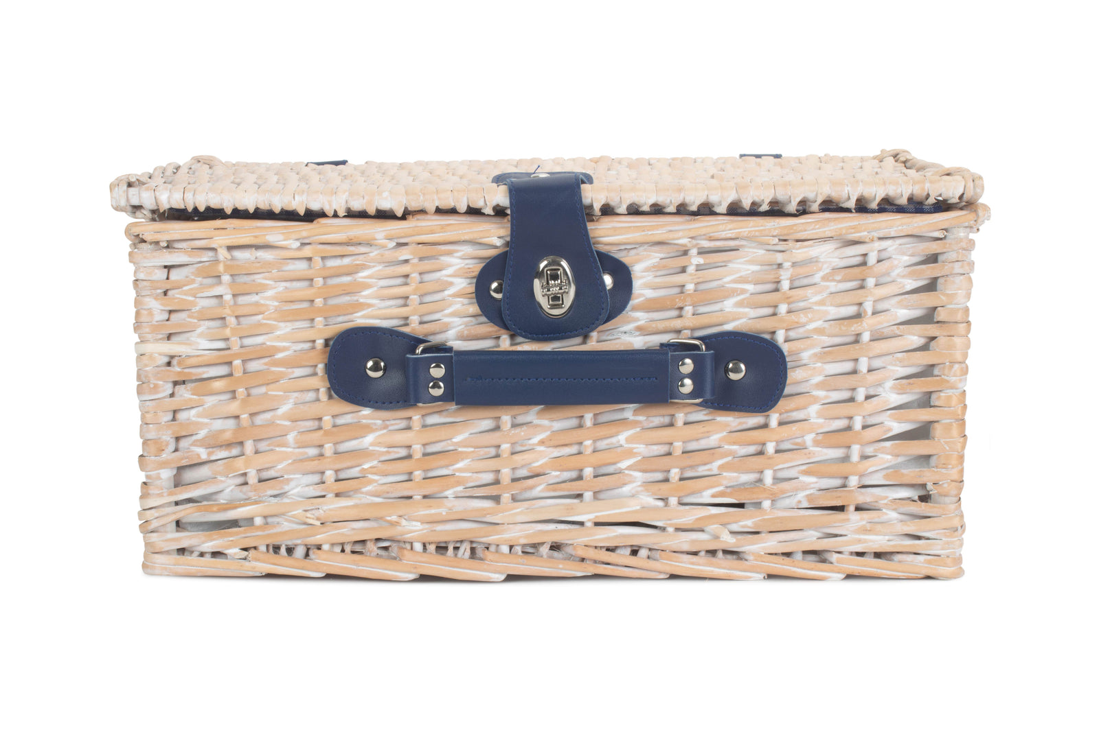 Gingham 2 Person Fitted Picnic Wicker Basket | Blue