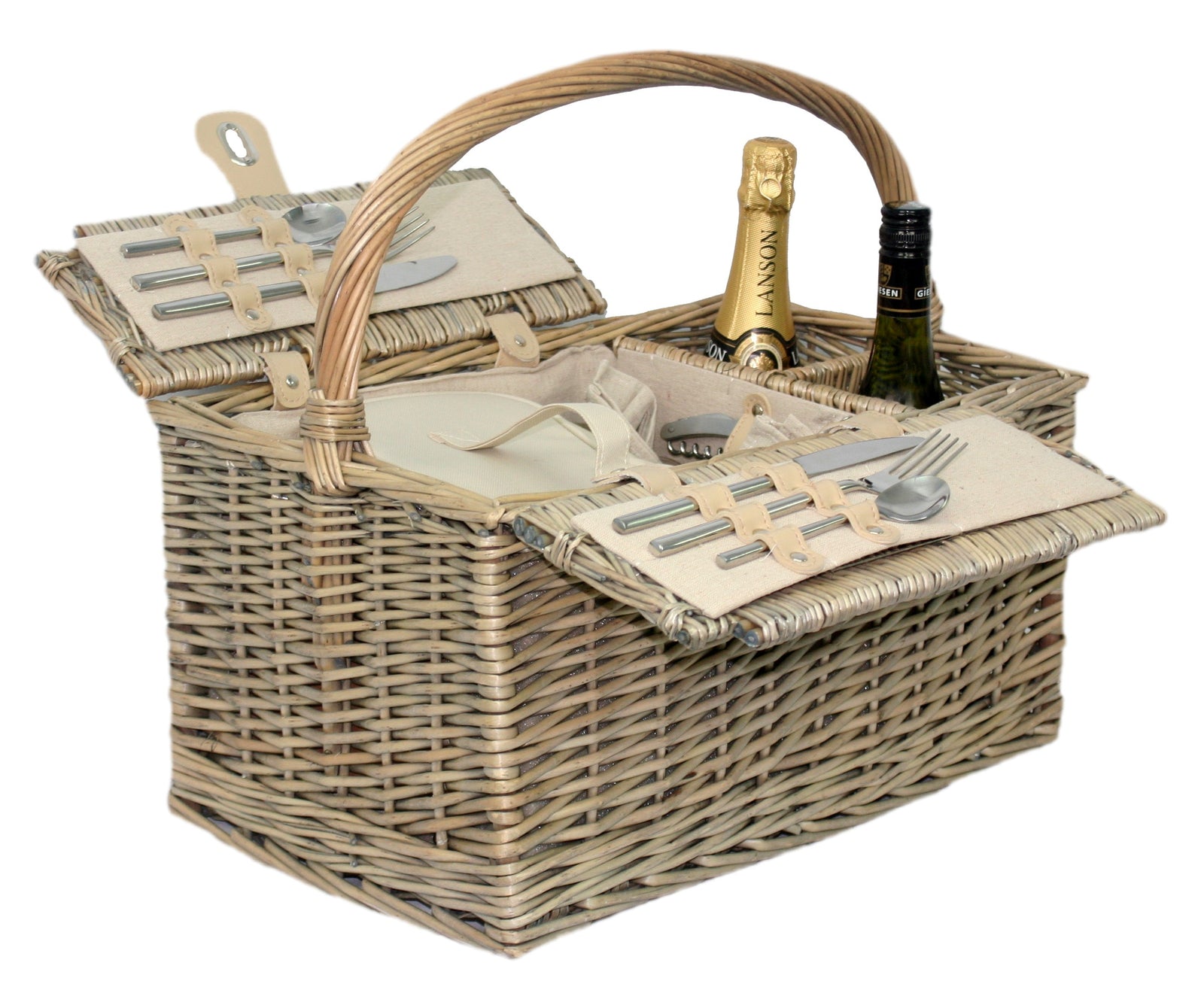 Wicker Double Lidded Fitted Picnic Basket | 2-Person | White