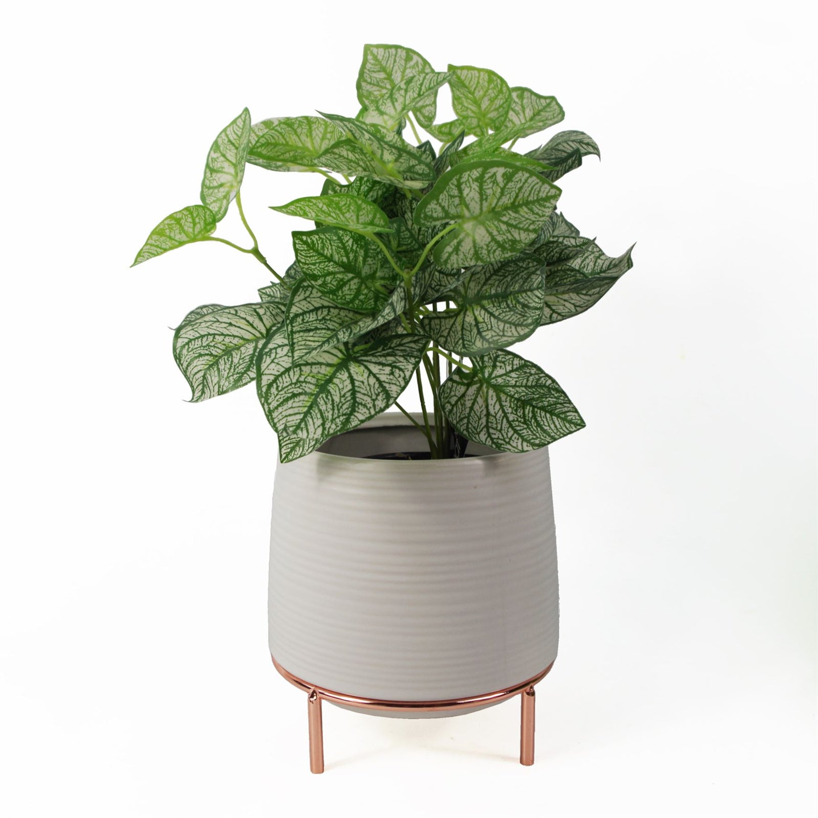 18cm White Ceramic Planter With Metal Stand