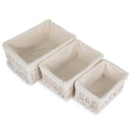 Wicker White Wash Storage Basket With White Lining | Set-of-3 | White