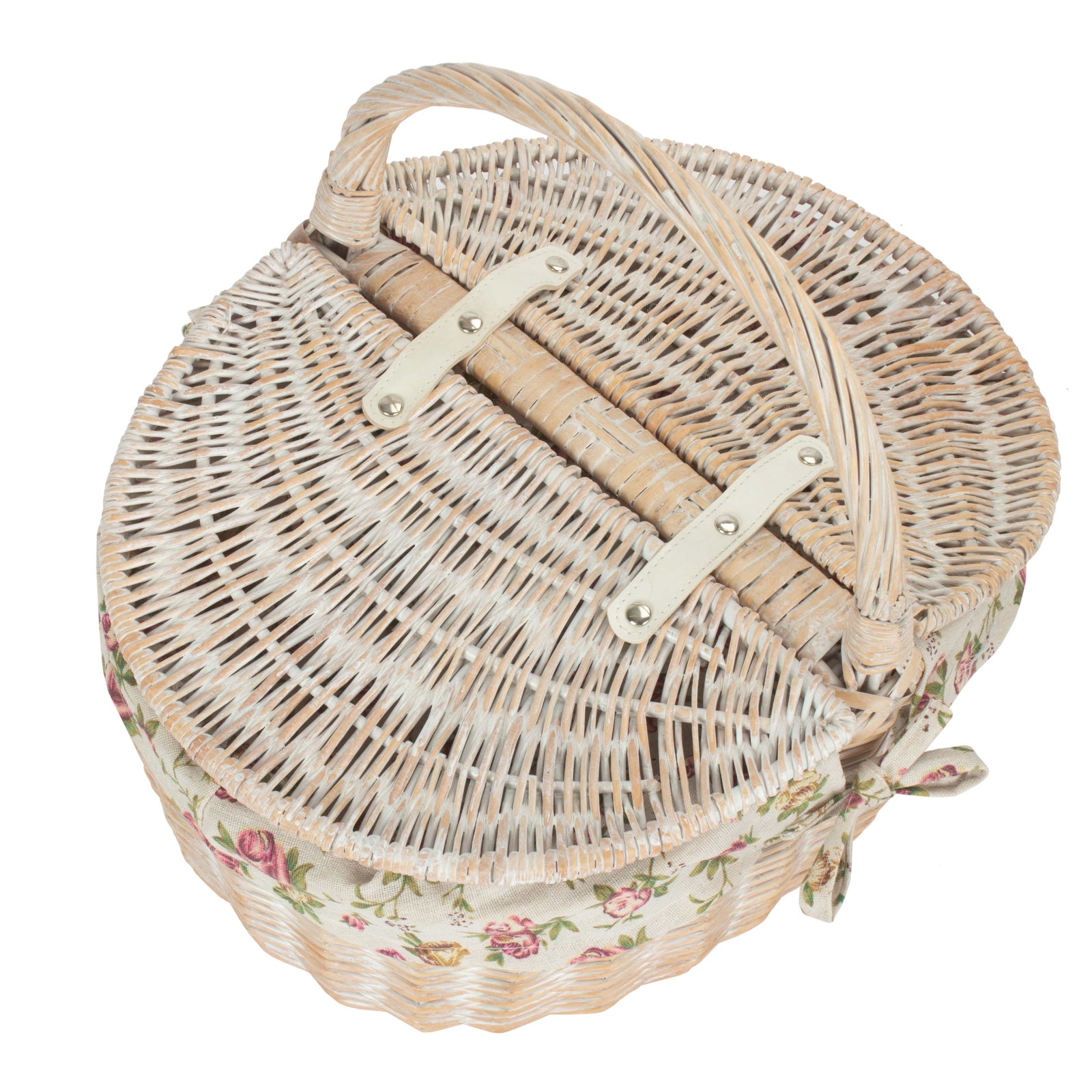 Wicker White Wash Finish Oval Picnic Basket | Pink