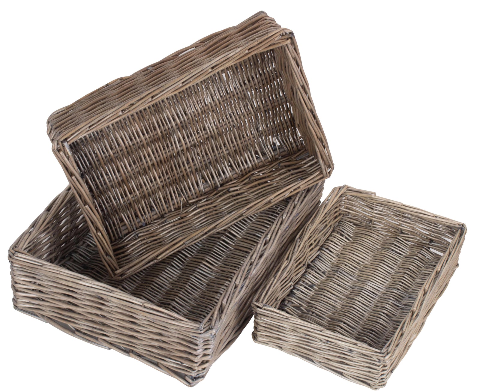 Wicker Antique Wash Straight Sided Tray | Set-of-3 | Brown