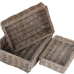 Wicker Antique Wash Straight Sided Tray | Set-of-3 | Brown