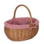 Red Checked Cotton Lined Deluxe Wicker Shopping Basket