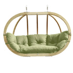 Globo Double 2 Seat/Person Wooden Hanging Egg Chair With Agora Fabric Weatherproof Cushion - Oliva