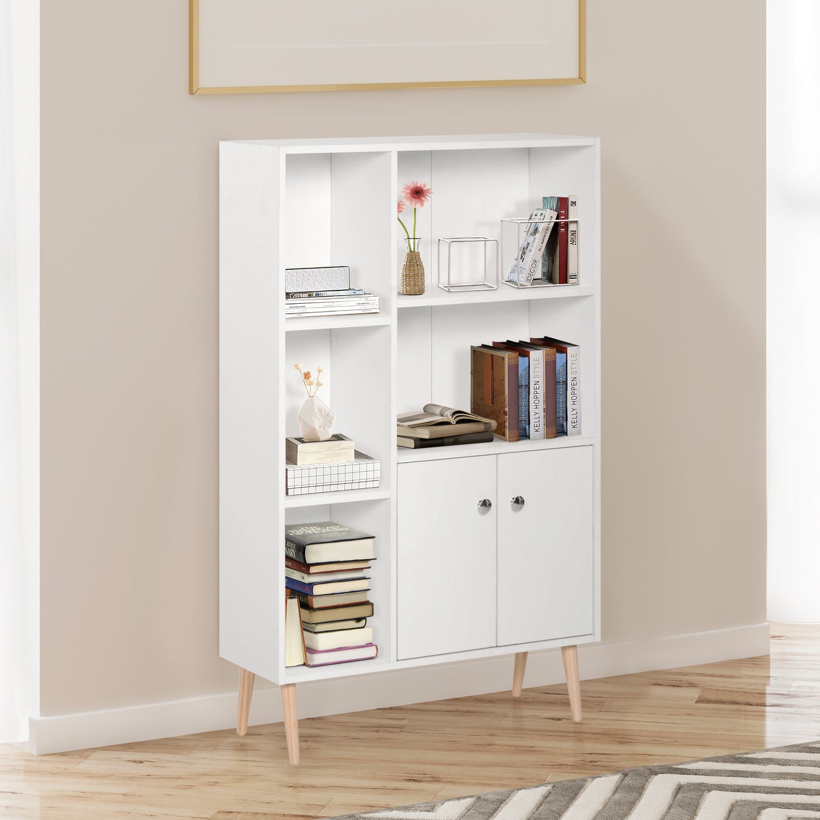 Cabinet Shelves Bookcase Storage Unit Free Standing White