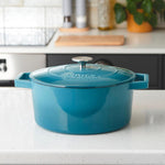 Cast Iron Casserole Set Of 3 20 Cm 26cm & 28cm / 2.8l 4.3l & 5.8l Dishes Oven Proof Enamelled Cast Iron Pans With Lids | Blue