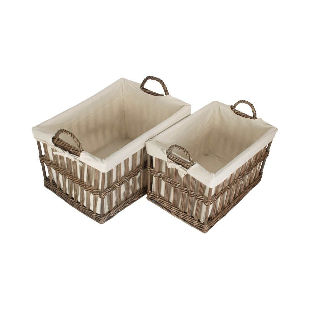 White Cotton Lined Malmo Openwork Laundry Baskets | Small | Brown