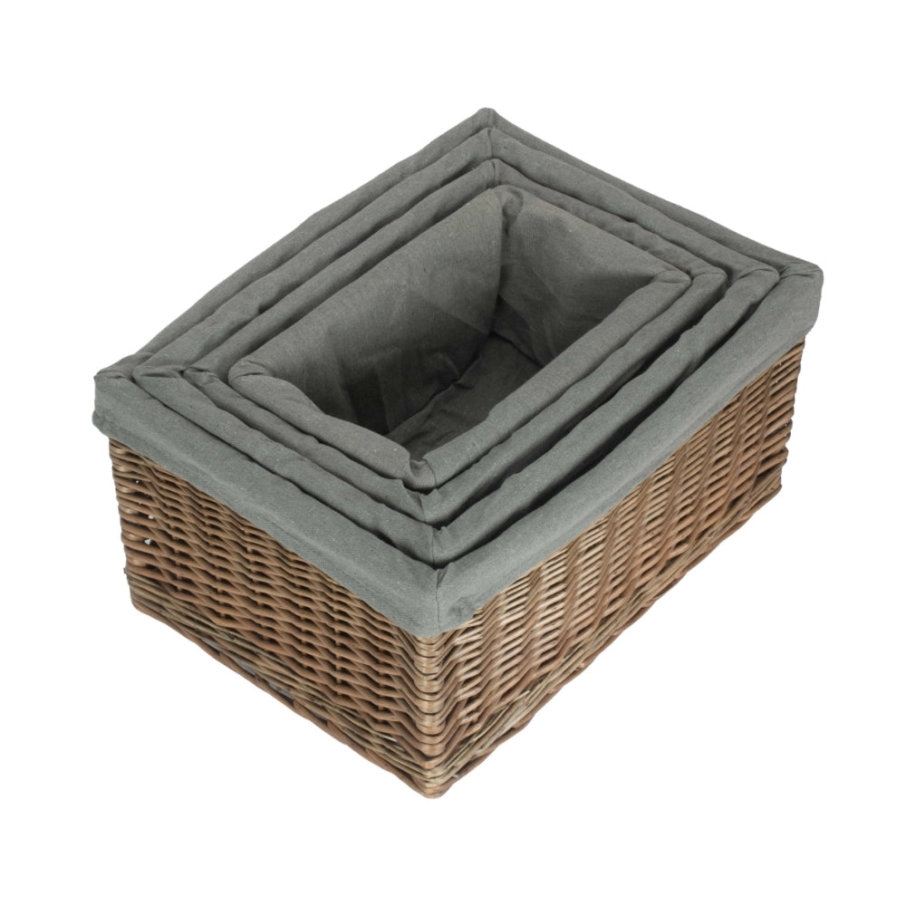 Antique Wash Grey Cotton Grey Lined Willow Storage Baskets | Set-of-4 | Gray