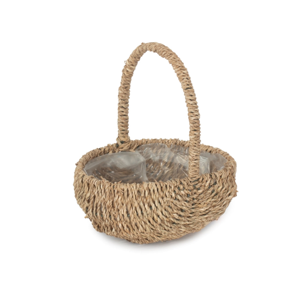 Oval Seagrass Flower Basket Plastic Lined