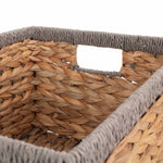 Water Hyacinth With Grey Rope Border Rectangular Storage Basket | Medium | Brown