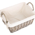 Wicker Antique Wash Handled Lined Storage Basket | Large | White