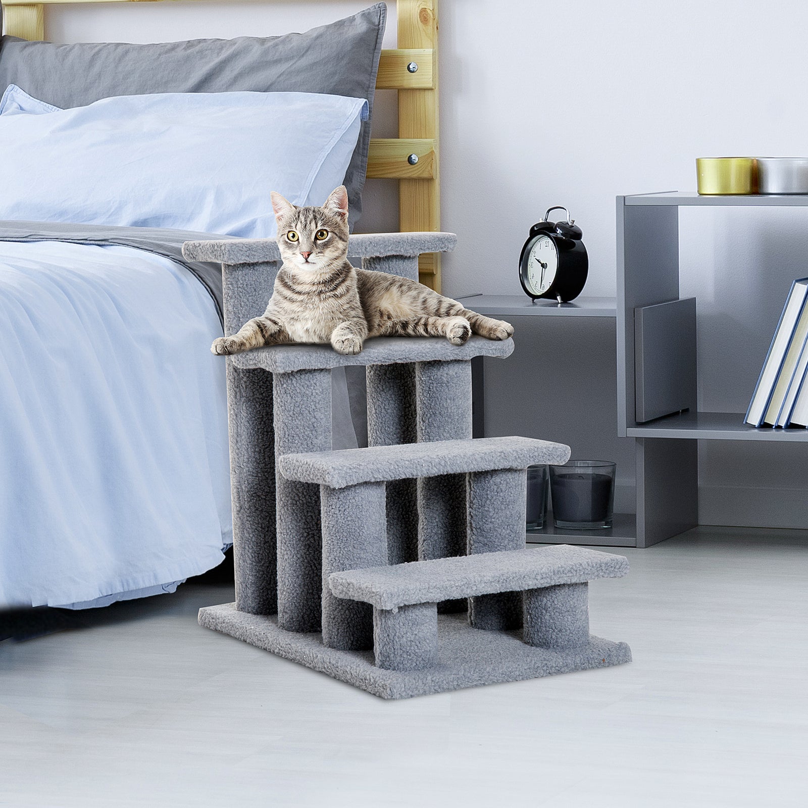 Dog Steps For Bed 4 Step Pet Stairs For Sofa Dog Cat Climb Ladder | Gray