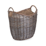 Wicker Scoop Neck Antique Wash Hessian Lined Log Basket | Medium | Brown