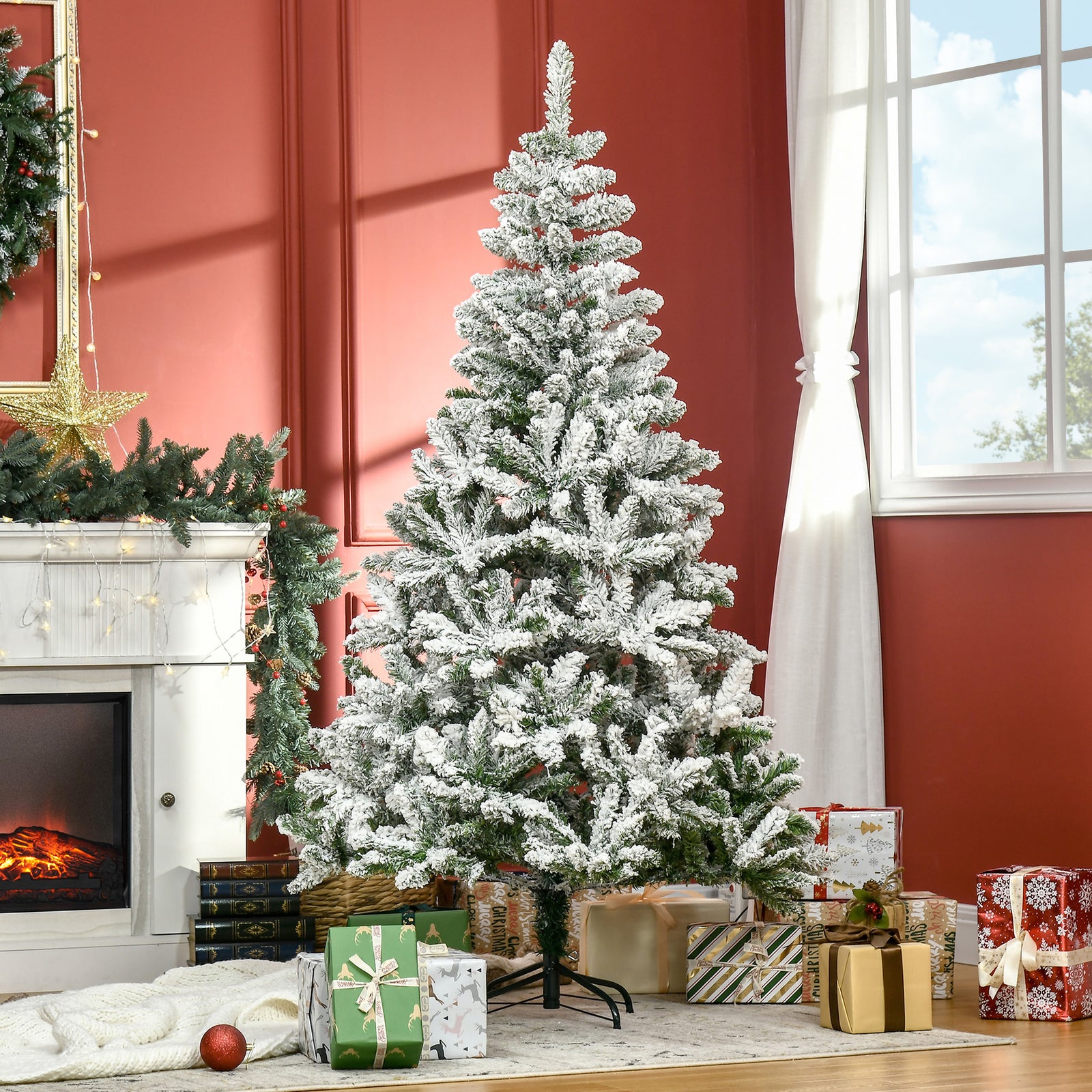 5/6ft Snow Flocked Christmas Tree, Realistic Tips | 6ft | Green