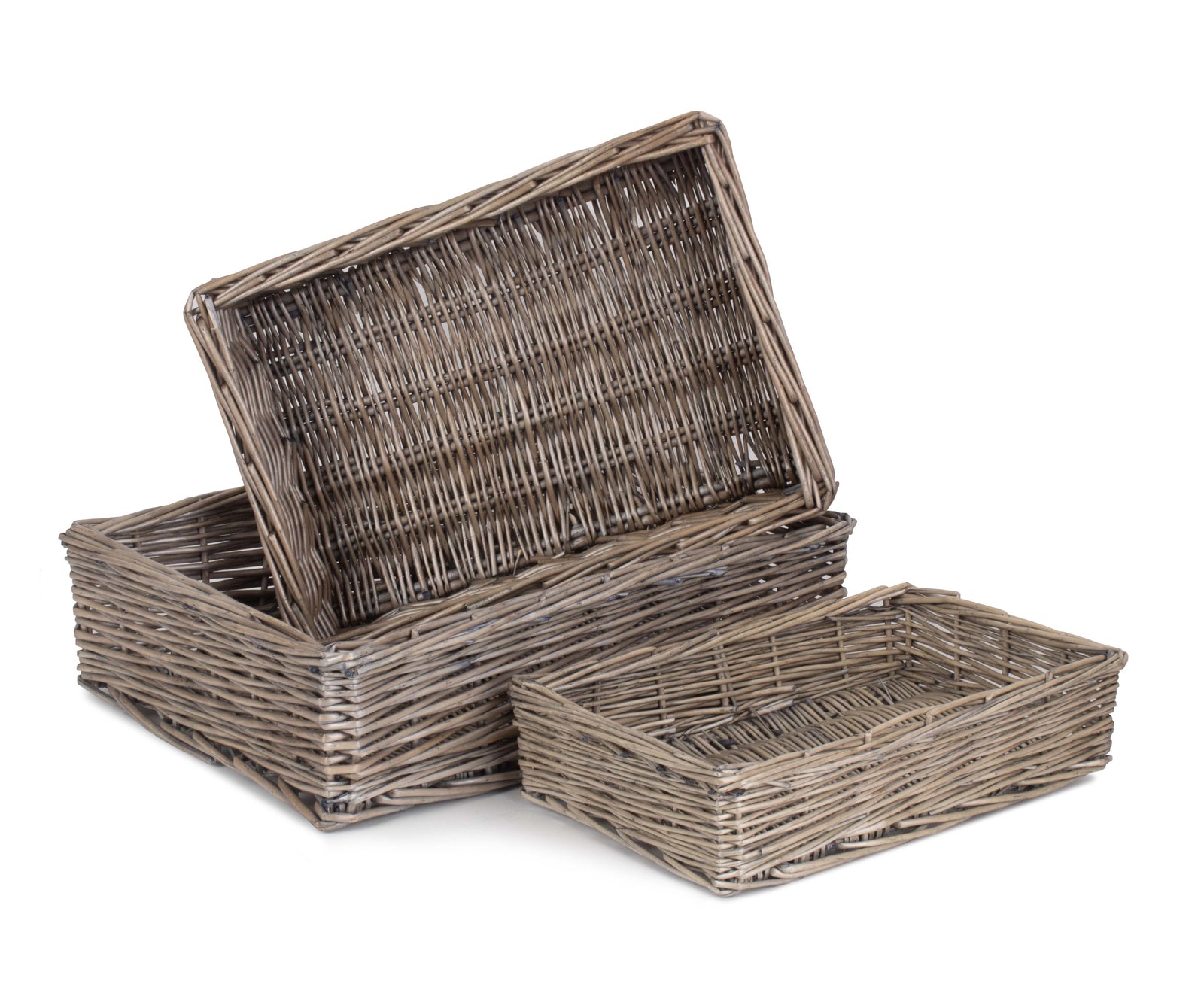 Wicker Antique Wash Straight Sided Tray | Set-of-3 | Brown