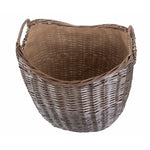 Wicker Scoop Neck Antique Wash Hessian Lined Log Basket | Large | Brown