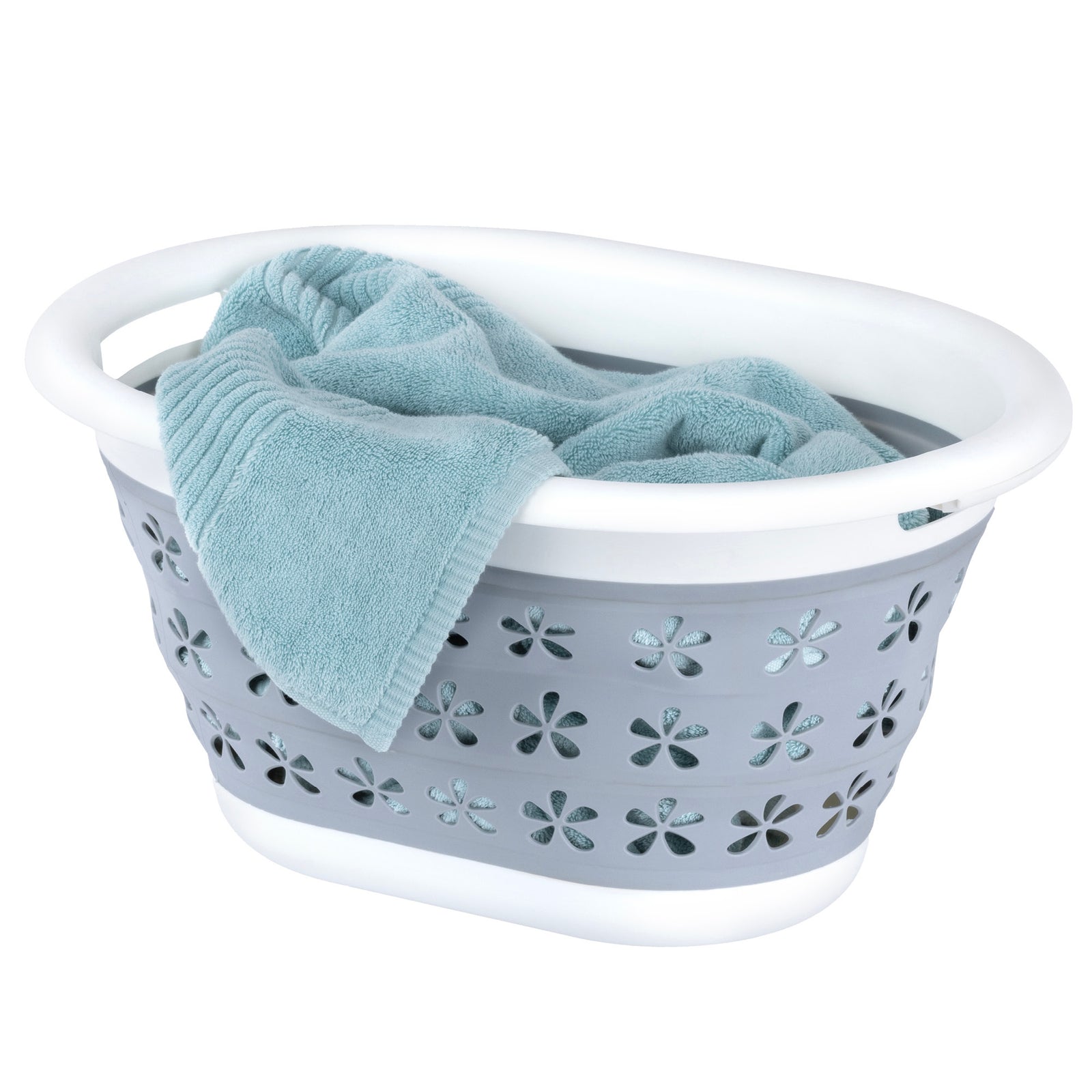 Livivo Floral Foldaway Laundry Basket - Grey