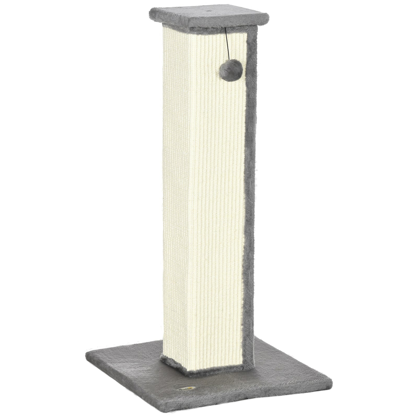 81cm Cat Scratching Post W/ Sisal Rope, Hanging Ball, Soft Plush - Grey