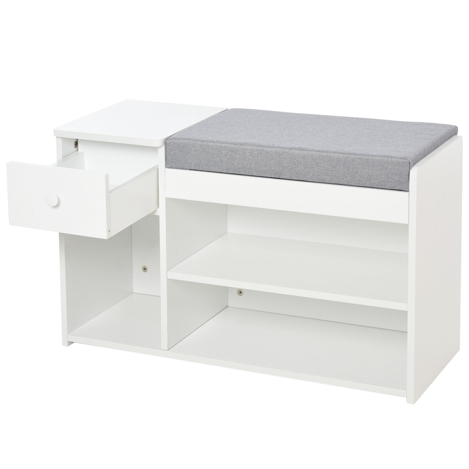 Multi-storage Shoe Bench Drawer 3 Compartments Cushion