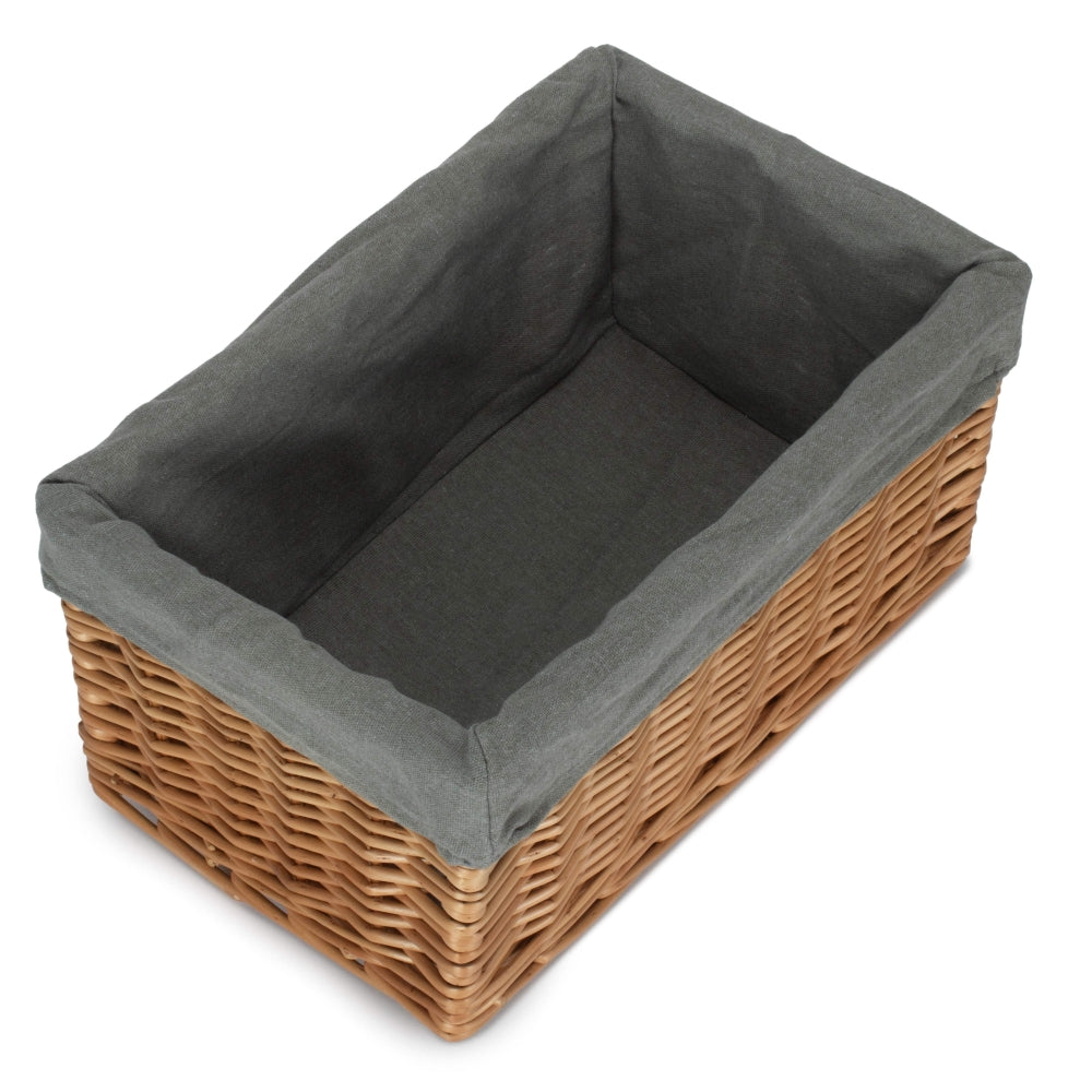 Double Steamed Grey Cotton Lined Willow Storage Baskets | Medium | Gray