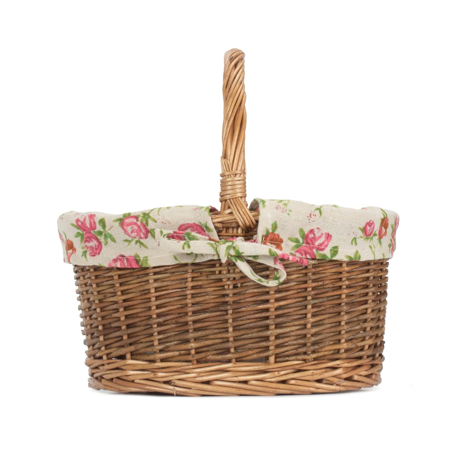 Garden Rose Lined Country Oval Wicker Shopping Basket | Set-of-2 | Pink