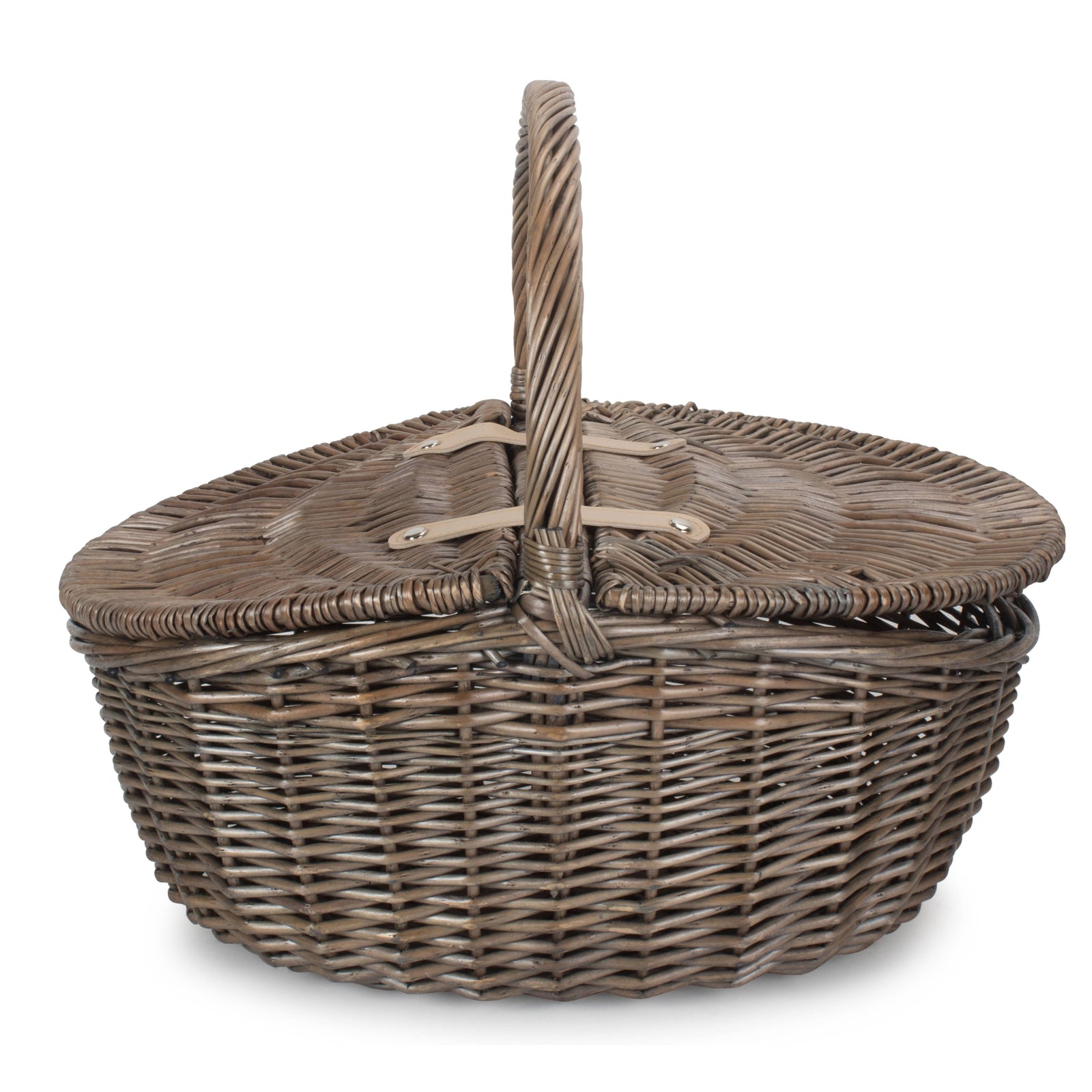 Wicker Antique Wash Finish Oval Picnic Basket | Gray