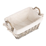 Wicker Antique Wash Handled Lined Storage Basket | Small | White